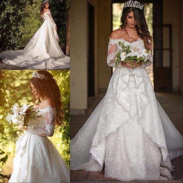 New Vestios De Novia Lace Off Shoulders A-line Wedding Dresses Amazing Garden Long Sleeves Lace Appliques Long Bridal Gowns