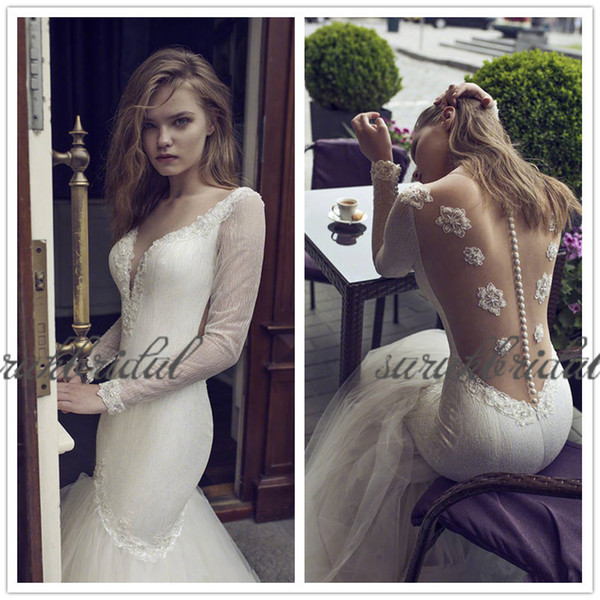 Sheer Neck vintage Bridal Gowns long Sleeve Lace Applique Mermaid Wedding Dresses Tulle sweep Train Plus Size Wedding Dress bridal