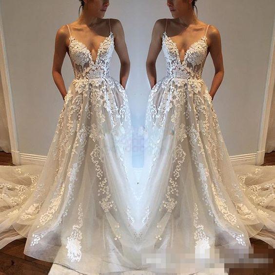 hot Elegant Lace Tulle Beach Berta sarahbridal Wedding Dresses Spaghetti Full length Beach Garden Holiday Bridal Wedding Party Gowns