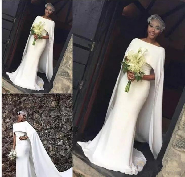 new Satin elegant Mermaid Wedding Dresses for Black Girl With white long wrap Zipper Back custom made Arabic Bridal Dress Wedding Gowns