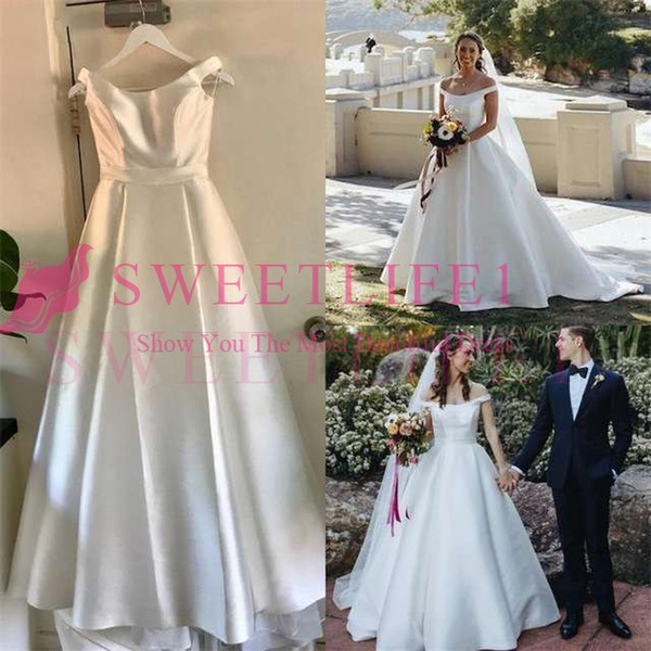 Bohemian Satin A-Line Wedding Dresses Off The Shoulder Garden Mariage Gowns Cheap Plus Size Customized vestidos de noiva