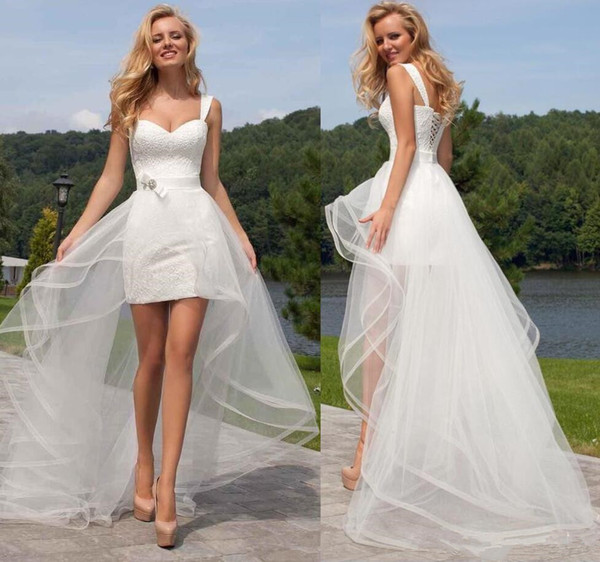 New Simple Boho Lace Applique Beaded High Low Elegant Wedding dress Wedding Gown