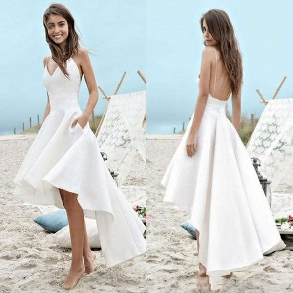 Bohemian Beach A Line Wedding Dresses Spaghetti Straos Hi-Lo Wedding Gowns Bridal Gowns Wedding Dress Open Back vestidos de novia