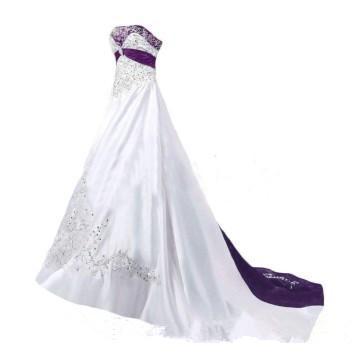 Purple and White Wedding Dresses Sweetheart Corset Lace-up Back Sweep Train Lace Embroidery Church Garden Wedding Gown Cheap