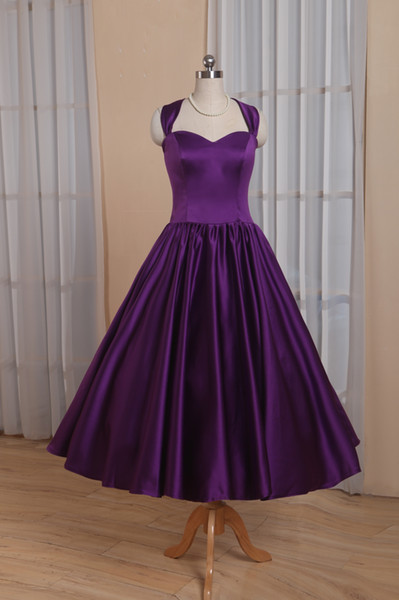 Corset Wedding Dresses 50s inspired wedding dresses vintage bridesmaid dresses Tea Length Purple Bridal Gowns RLL064