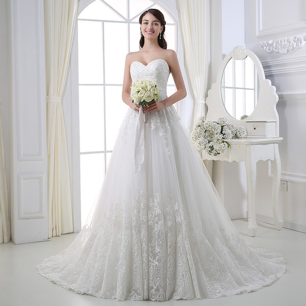 New Designer Backless Wedding Dresses sweetheart Neck Long Morden Lace Appliques Cheap Long A-line Novia modest Bridal Gowns