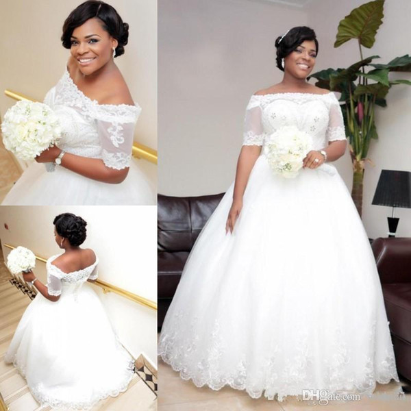 African A Line Wedding Dress 2017 New 1/2 Sleeve Bateau Neck Lace Applique Bridal Gown Wedding Dress Custom Made