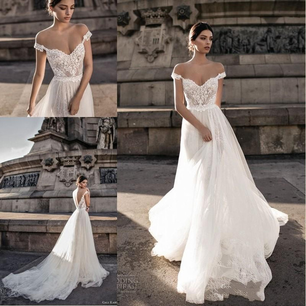 Gali Karten Sexy Wedding Dresses Sheer Backless Bohemian Off The Shoulder Lace Appliqued Wedding Gowns BA7125