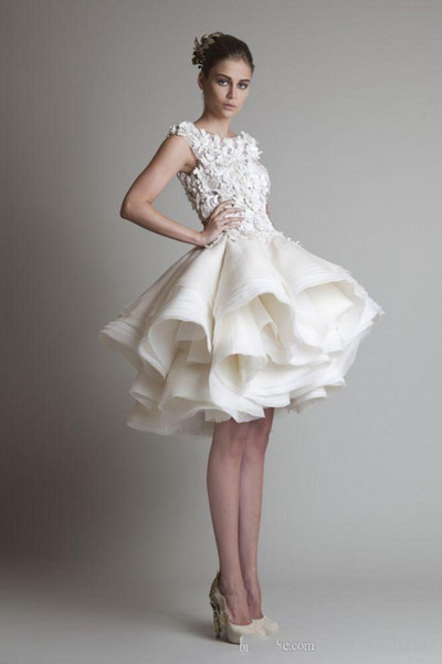 New Bateau Sleeveless A-Line Mini Beach Wedding Bridal Dresses Krikor Jabotian Organza Ruffles Short Wedding Dress 