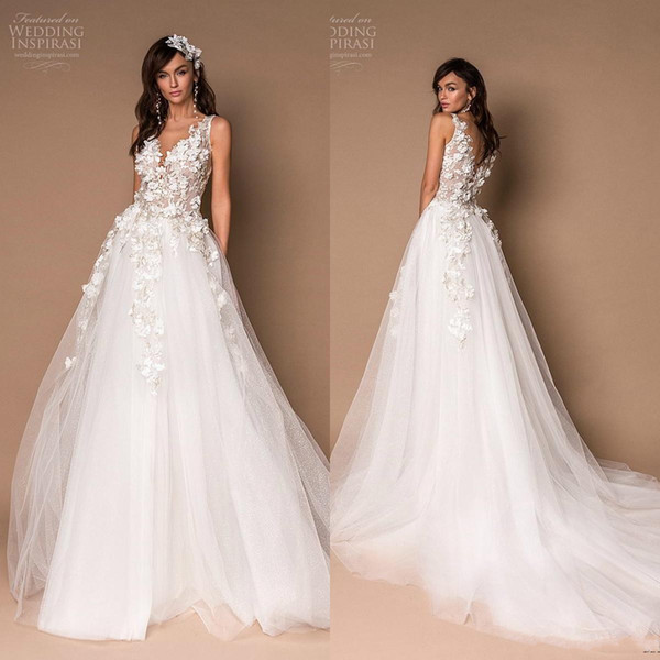 Berta Elegant A Line Wedding Dresses Sheer Neck Lace 3D Floral Appliques Bridal Gowns Beach Plus Size Bridal Dress