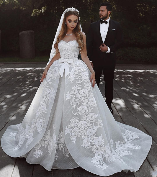 Modern African Wedding Dresses Lace Applique Sash Sweetheart Sleeveless Sweep Train Custom Made Plus Size Formal Bridal Gowns