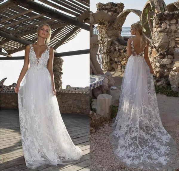 Limor Rosen Beach Wedding Dresses A Line Lace Applique Boho Bridal Gowns Strap V Neck Backless Vestidos De Novia