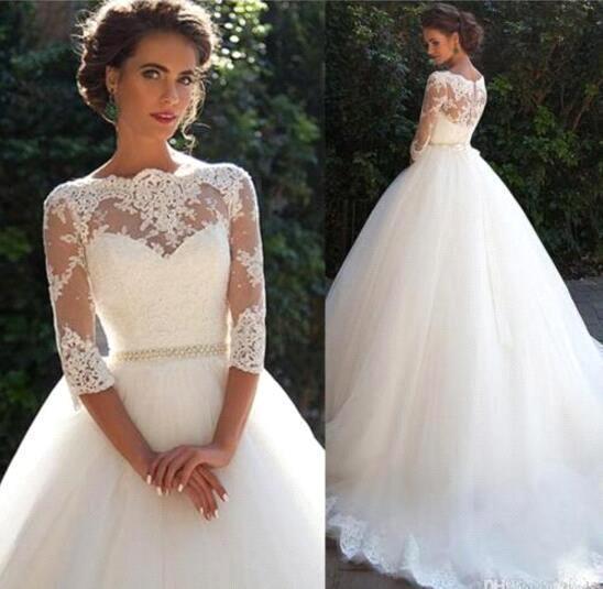 Vintage Bateau A-line Wedding Dresses Lace Applique Garden Bridal Gown Summer Fashion Vestios De Novia Bridal Dresses BA3678