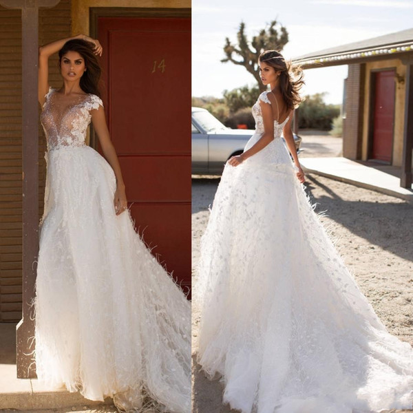 Milla Nova Lace A Line Wedding Dresses With Cap Sleeve Applique Beaded Bridal Gowns Country Bohemian Beach Engagement Dress