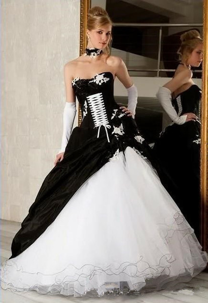 Victorian Gothic Black and White Wedding Dresses Hot Selling Taffeta Tulle Sweetheart A-Line Bridal Gowns Vestios De Marriage W176