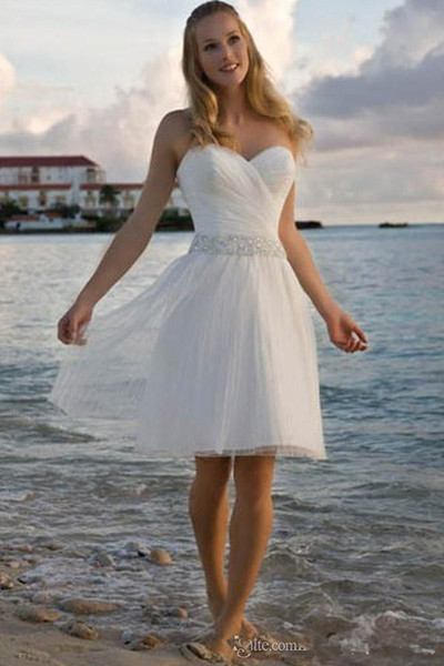 Hot Selling Beach Short Wedding Dresses Summer Style Matched Beads Sash Sweetheart A-Line Knee Length Tulle Bridal Gowns Hot Selling New W75