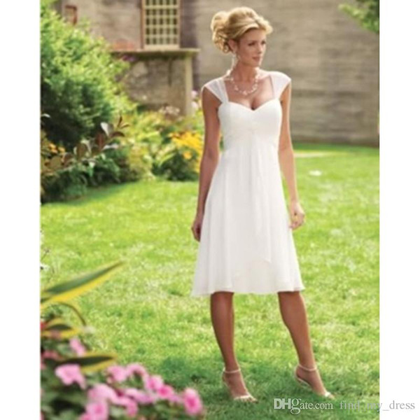 Cheap Short Beach Wedding Dresses Summer Style Simple Pleats Cap Sleeve A-Line Knee Length Chiffon Bridal Gowns Custom Made Hot Selling W003