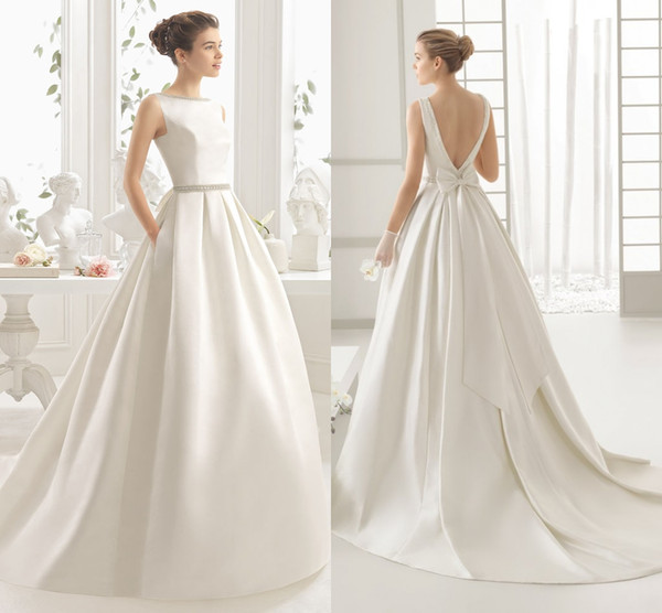 Vintage Satin A-Line Bead Wedding Dresses Bridal Gowns Bateau Neck Modest Country Wedding Gowns Plus Size Custom DH5008