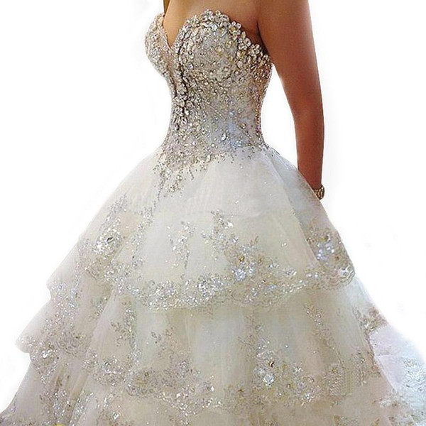 Beach Luxury Wedding Dresses Rhinestone Crystal Beading Sweetheart Tiered Long Train Ball Gowns Bridal Wedding Guest Dress Gowns HY4171