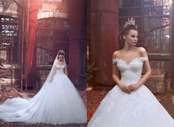 Fashion Tulle Applique Lace Sweetheart Off Shoulder Ball Gowns Wedding Dresses Cheap Bridal Dresses Plus Size Wedding Dresses DH4053