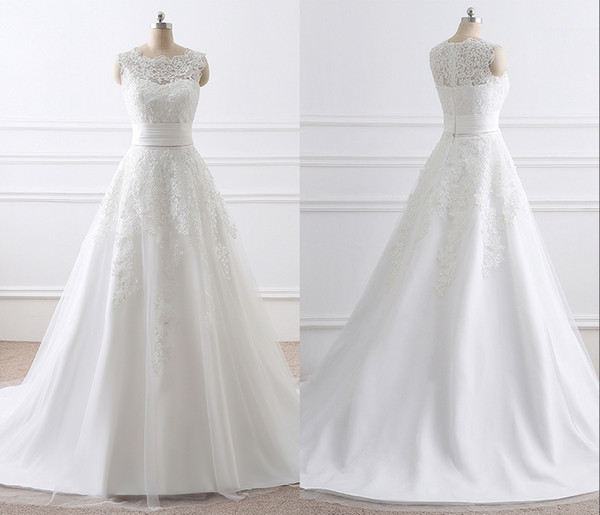 New Elegant Dress O Neck With Appliques A Line Tulle Long Wedding Party Bride Dresses For Women Wedding Dress Gown HY4238