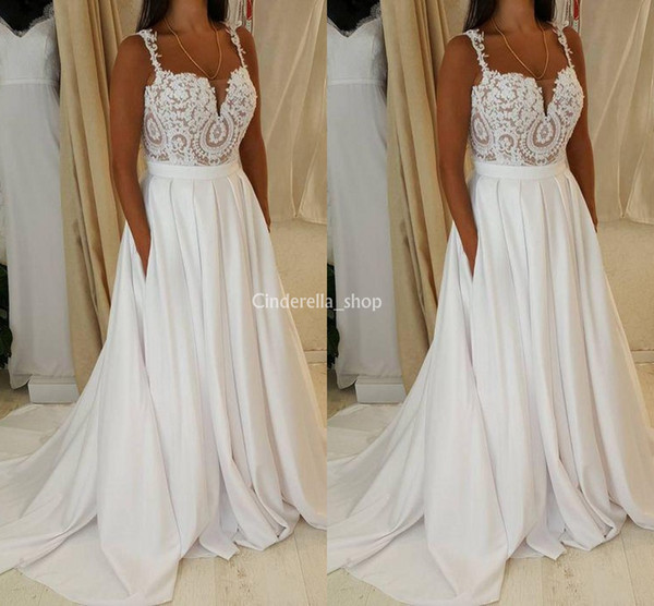 Simple Western Wedding Dresses Spaghetti Appliques Beads Pleats A Line Sweep Train Country Robe De Mariee Bridal Gowns Cheap Customized