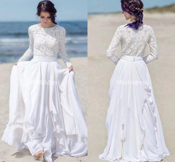 Bohemian Lace Wedding Dresses Long Sleeves A-Line Tiered Floor Length Country Style Beach Bridal Gowns Elegant Vestidoe De Noiva Custom