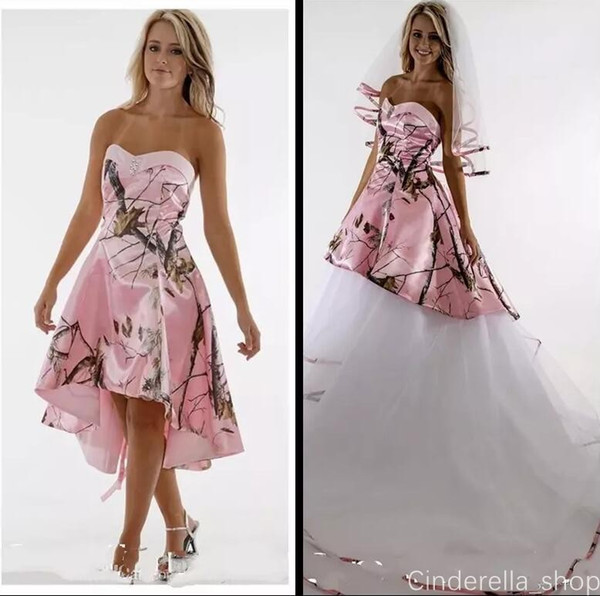 Blush Camo Wedding Dresses With Detachable Train Sweet Heart Backless Sweep Train Country Garden Bridal Gowns Western Vestido De Novia