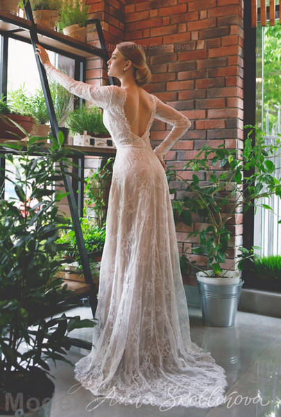 Princess Vintage lace Wedding Dresses Long Sleeve Deep V-Neck Open Back Floor Length Plus Size Bridal Gowns Boho Custom Made