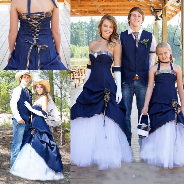 Country Camo Wedding Dresses A Line Sweet Heart Floor Length Hand Made Flower Pleats Long Garden Western Bridal Gowns Cheap Customized