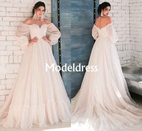 Bohemia Wedding Dresses Elegant Tulle Modern Bridal Gowns With Long Sleeves Soft Backless Tiered Bridal Dresses Classic Unique Stylish Train