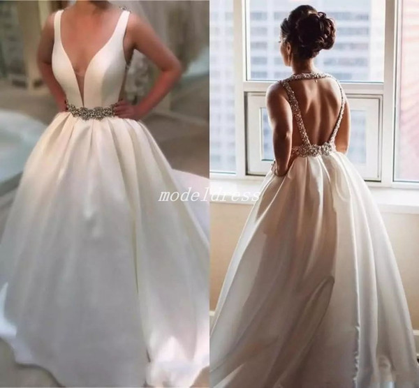 Delicate Ball Gown Wedding Dresses Deep V Neck Hollow Back Appliques Beaded Sash Garden Country Bridal Gowns abiti da sposa