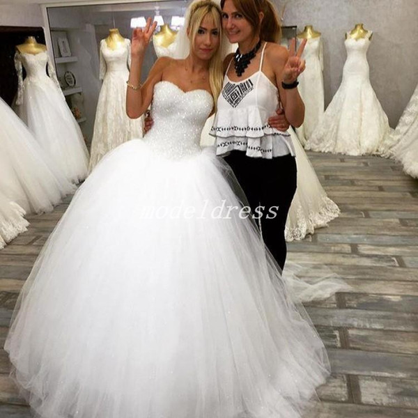 Princess Ball Gown Sparkly Wedding Dresses Sweet Heart Sweep Train Chapel Garden Country Bridal Gowns vestido de novia Plus Size