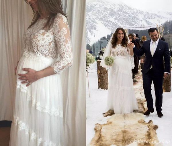 New Maternity Wedding Dresses Long Sleeve Floor Length Appliques Garden Country Beach Pregnant Girls Bridal Gowns robe de marriage