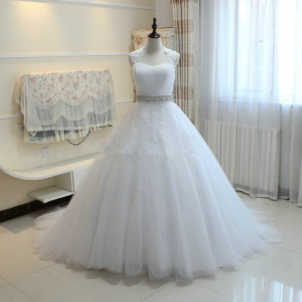 Beaded Tulle A Line Wedding Dress With appliques Wrap Romantic Wedding Gowns Court Train Wedding Dresses