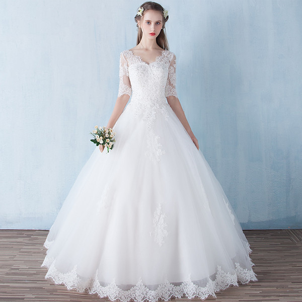 Capped V Neck Tulle Wedding Dress With Appliques Lace Bridal Gowns Lace Up Wedding Gowns