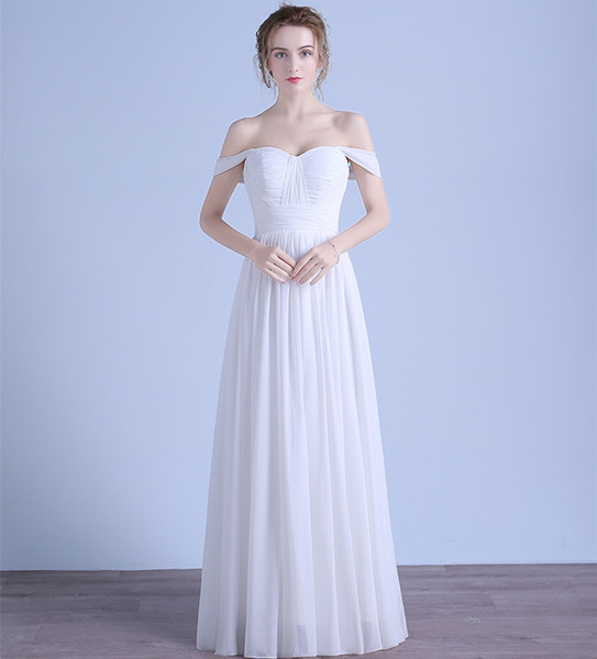 Off Shoulder Chiffon Beach Wedding Dresses Floor Length Bridal Dress New Pleated Wedding Gowns Fast 