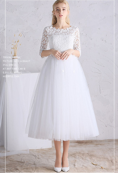 Beach Wedding Dress with Lace Appliques Summer Tulle Wedding Gowns New Tea Length Bridal Dress