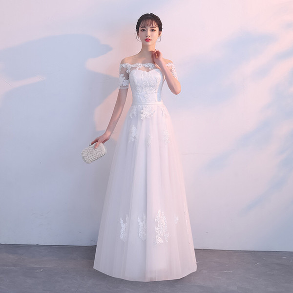 Tulle Beach Wedding Dresses with Off Shoulder Neckline Lace Appliques Wedding Gowns Short Sleeves Bride Dress