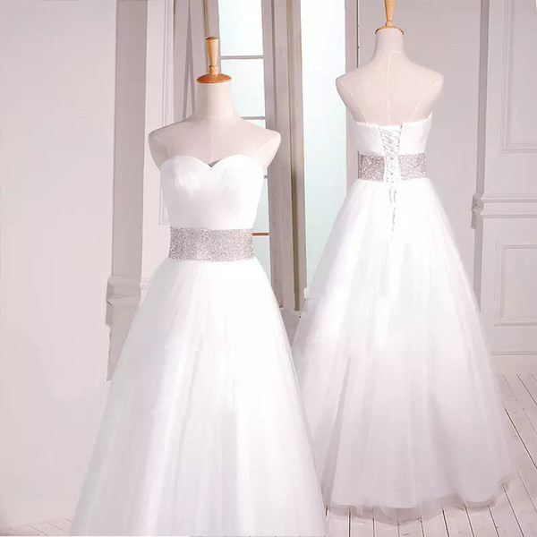 Sweetheart Tulle Beach Wedding Dresses Beaded Waist A Line Wedding Gowns Floor Length Bridal Dress Personalized