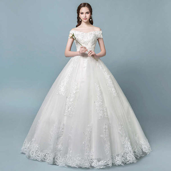 Off Shoulder Ball Gown Wedding Dresses with Appliques Tulle with Lace Wedding Gowns Robe De Mariage