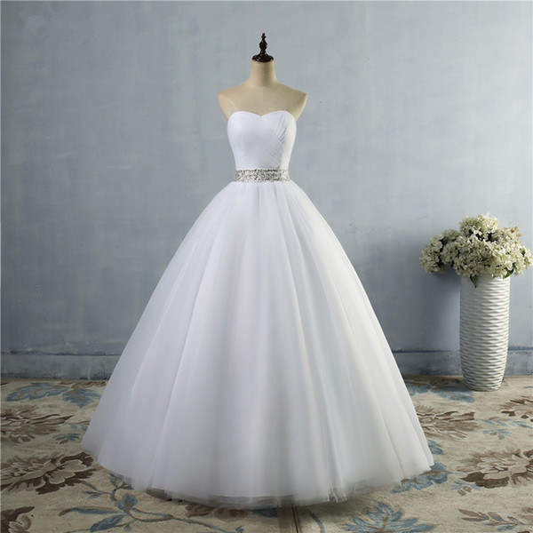 Beaded Sweetheart Tulle Ball Gown Wedding Dresses Floor Length Bride Dress Robe De Mariage White Ivory