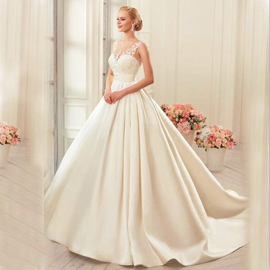 Mingli Tengda Luxury Appliques Lace Wedding Dresses Sexy Satin Backless Wedding Gowns Sweep Train Bridal Dress vestido de noiva 