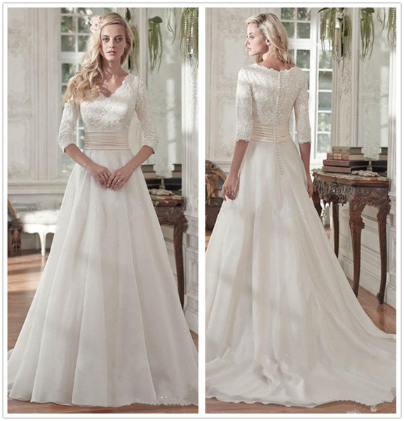 Mingli Tengda Luxury V Neck 1/2 Sleeves Wedding Dresses Sexy Lace Bridal Gowns Plus Size Wedding Dresses vestido noiva 