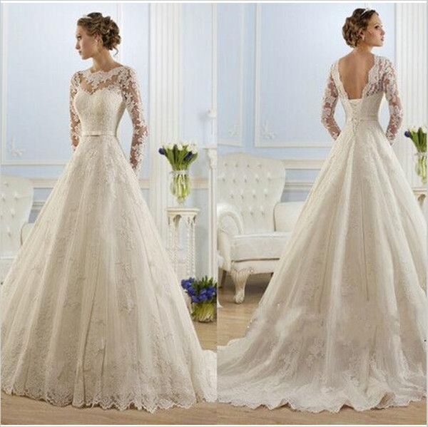 Mingli Tengda Robe Soiree Long Sleeves Elegant Luxury A-line Wedding Dresses Lace Appliques Backless Sweep Train Bridal Gowns vestido noiva