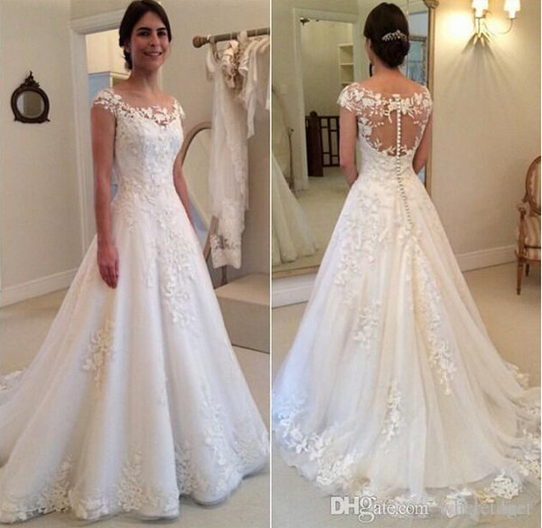 Mingli Tengda Luxury Appliques Lace A-Line Wedding Dresses Sexy O Neck Backless Wedding Bridal Gowns vestido de noiva 