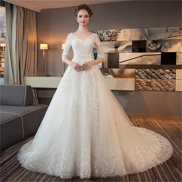 Mingli Tengda Sexy Appliques Princess Boho Wedding Dress Vintage N Neck Sequins Lace Ball Gowns Wedding Dresses vestidos de novia 