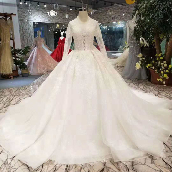 Long Sleeves Wedding Dresses With Long Train Zipper Back Like White Bride Gown Wholesalers Get Extra Discount 2022Newest Design Bridal Gown