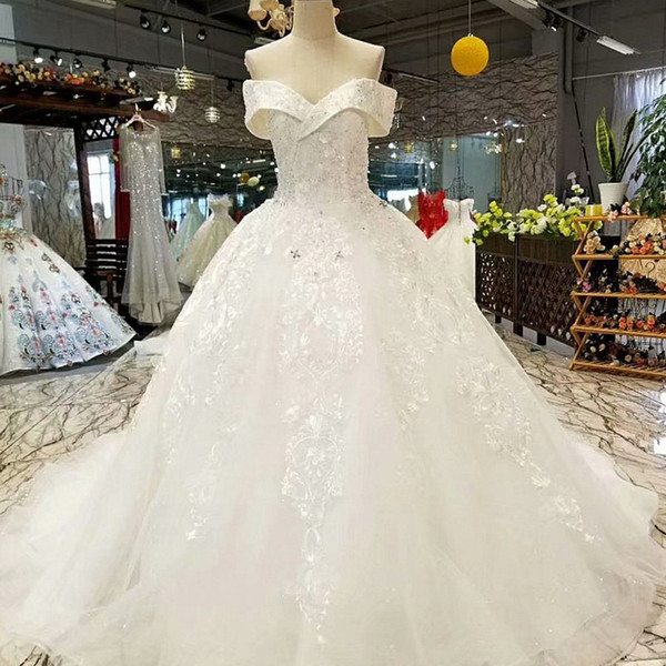 Ivory Summer Wedding Dress Simple Off The Shoulder Lace Up Back Beading Elegant Gas Field Lace Wedding Gown For Bridal 2022Newest Style