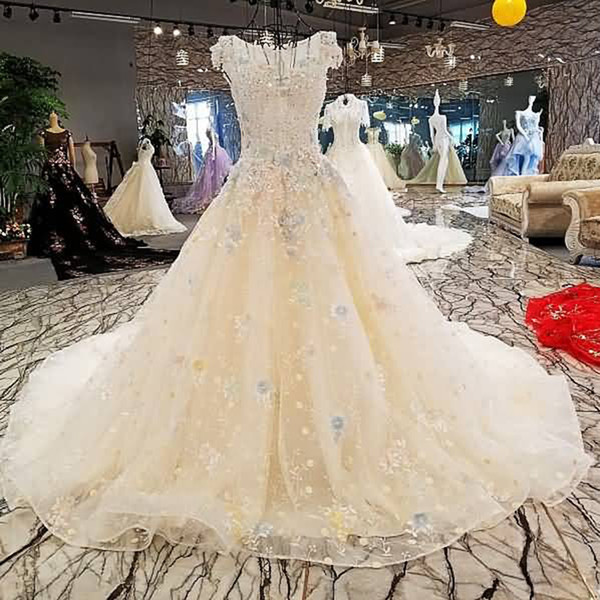 Cheap Wedding Dresses Beaded See Through Back Bridal Wear Dress Long Train China Factory Wholesale Real Pictures